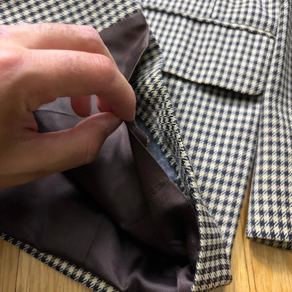 Vintage Banana Republic Wool Blazer Mens L Tan Houndstooth Elbow Patch USA